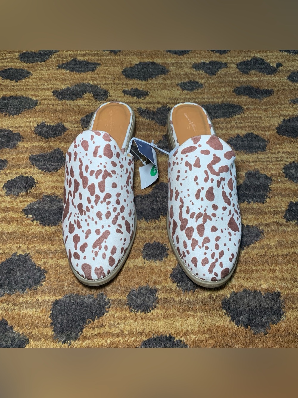 Universal Thread Brown and White Cow-Print Slip-On Mules